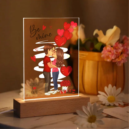 Personalized Be Mine Couple Kissing LED Light Plaque, Romantic Warm Glow Night Light, Unique Gift for Him or Her