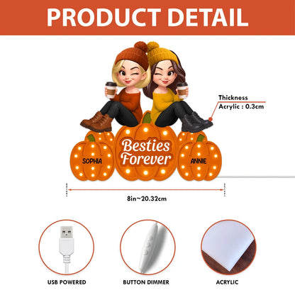 Besties Forever Acrylic Light Box with Pumpkin Marquee Glow, Sitting Friends, Cozy Fall Decor, a Unique Gift for Best Friend