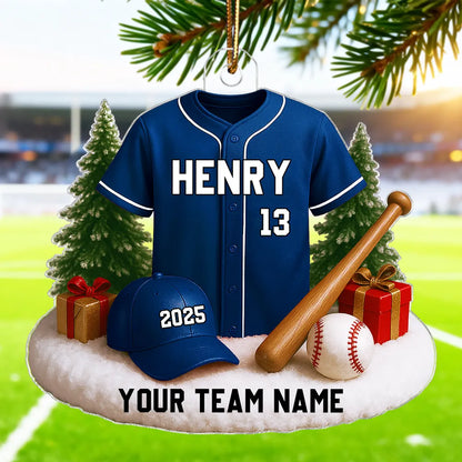Custom Baseball Jersey Acrylic Ornament with name & number personalization, perfect team or fan holiday gift