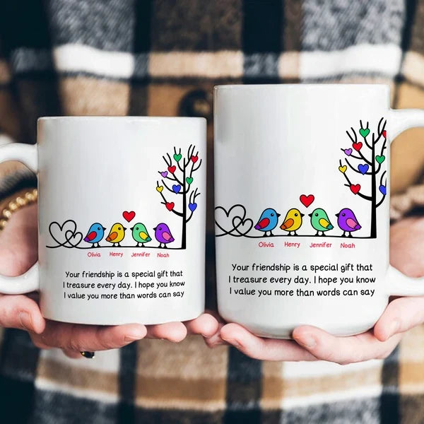 Your Friendship Is a Special Gift Personalized Mug, Heartwarming Bird Art, Creative Gift for a Friend