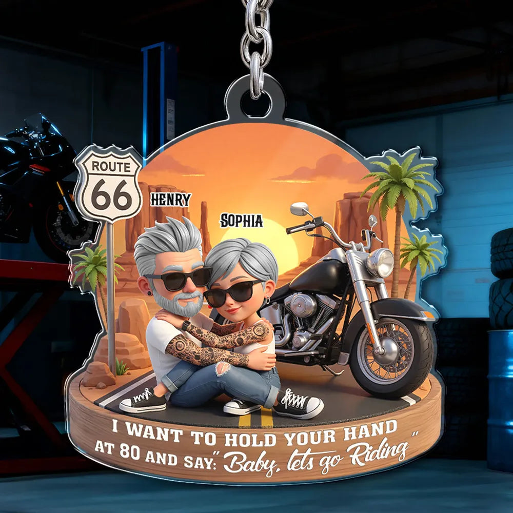 Acrylic Keychain, Baby Let's Go Riding Biker Couple, Creative Gift for a Partner