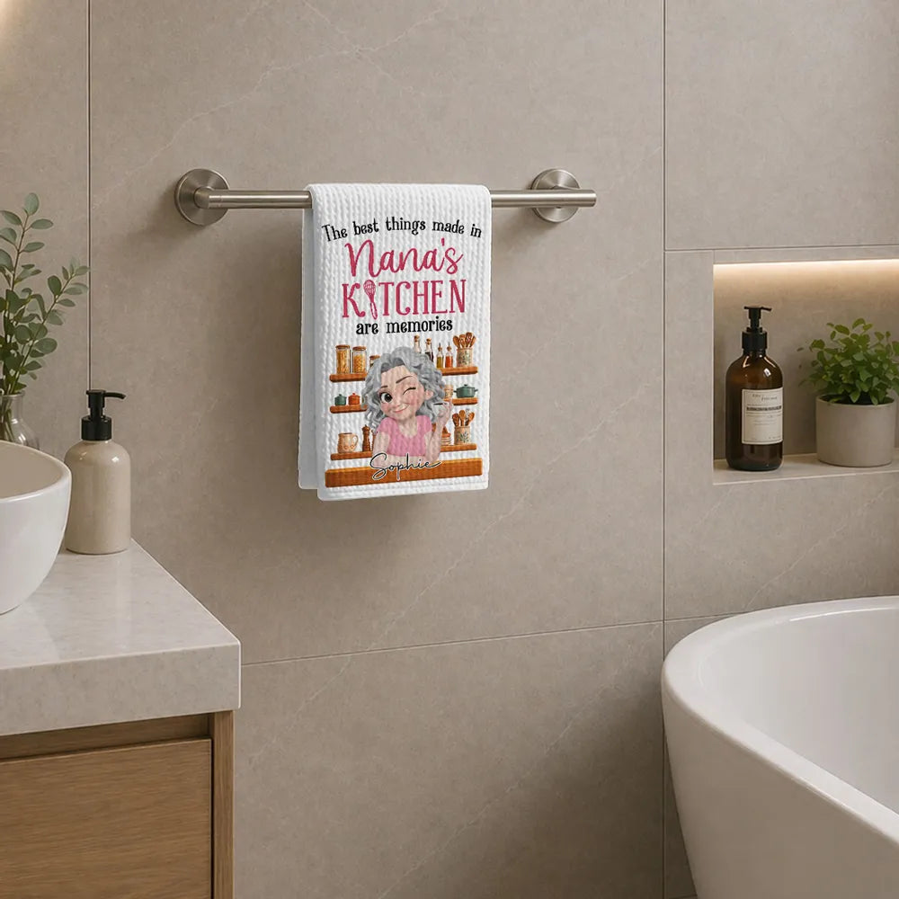 Custom Kitchen Towel With Nana's Kitchen Quote, Heartwarming Unique Gift For Grandma