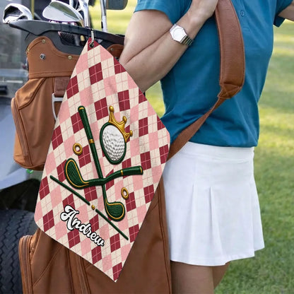 Personalized Golf Bag Towel, Embroidered-Look Waffle Weave Towel with Multiple Pattern Options