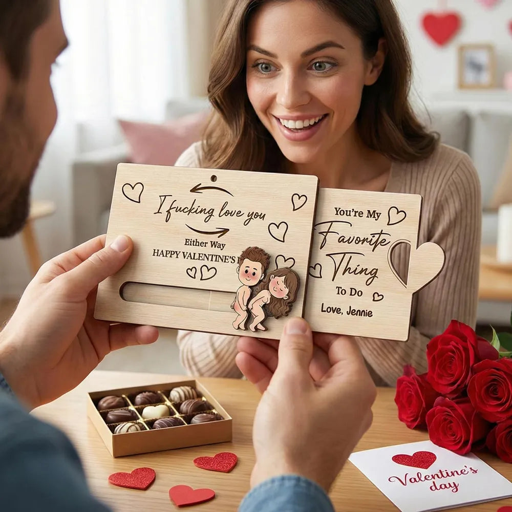 Personalized Wooden Sliding Ornament Funny Couple Cartoon Valentine's Gift for Him or Her - I fucking love you