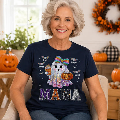 Personalized Grandma Classic Tee with Cute Ghost and Bats, Unique Halloween Gift