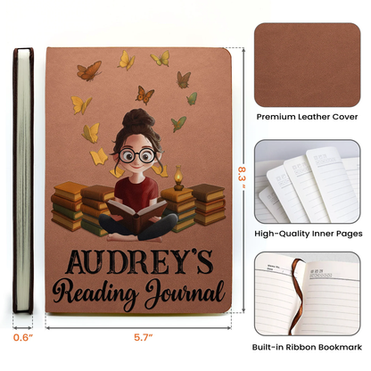 Reading Journal Leather Journal, Personalized Name Cover, Cozy Bookish Gift for Her and Avid Readers