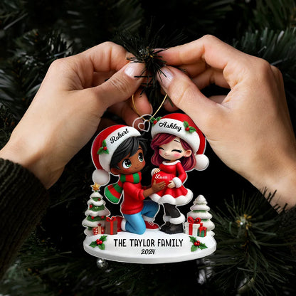 Christmas Acrylic Ornament - Expecting Couple with Santa Hats, Baby-Bump Moment, Festive Keepsake, a Unique Gift for New Mom & Dad