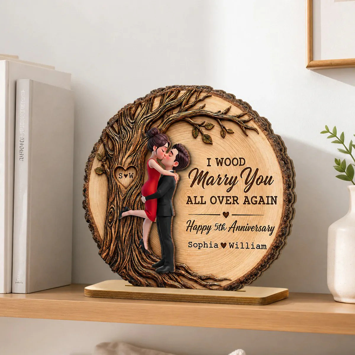Personalized 2-Layer Wooden Plaque With Romantic Tree, Unique Creative Anniversary Gift for Husband & Wife