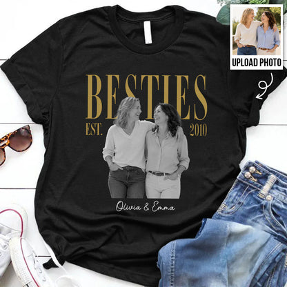 Personalized Classic Tee, Black & Gold Retro Photo for Close Friends, Unique Gift for Matching Outfits