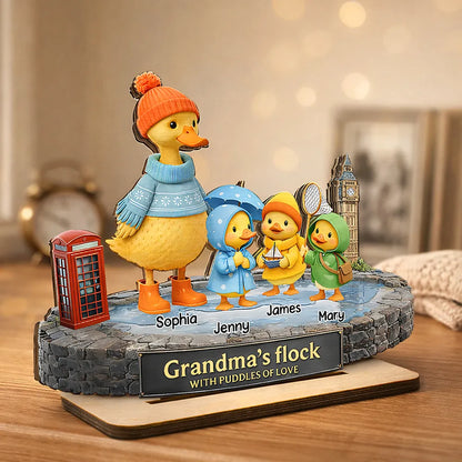 Personalized 2-Layer Wooden Plaque Grandma's Flock Scene, Unique Gift for Grandma or Nanny, Heartwarming Family Keepsake