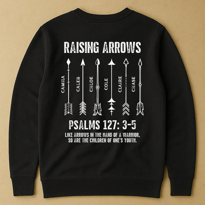 Personalized Raising Arrows Classic Tee, Bible Verse Back Print, Unique Christian Gift for Dad