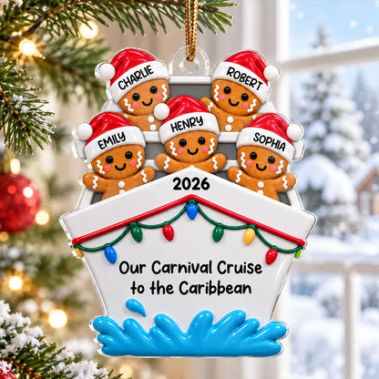 Personalized Acrylic Ornament, Gingerbread Group Aboard a Festive Cruise Ship, Unique Gift for Family