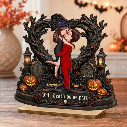 Personalized 2-Layer Wooden Plaque, Kissing Witch Couple Halloween Decor, Unique Gift for Couples