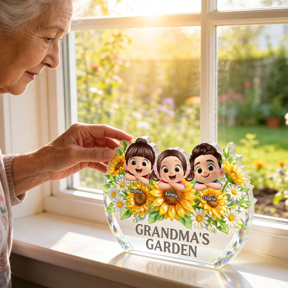 Personalized Shaped Acrylic Block Plaque Grandma's Garden Sunflower Decor - Unique Gift for Grandma, Sweet Keepsake