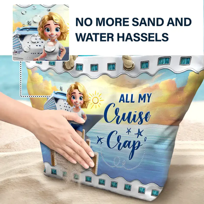 Personalized Rope Handle Canvas Bag Cruise Girl Beach Scene, Cute Cartoon Travel Gift for Cruise Lovers