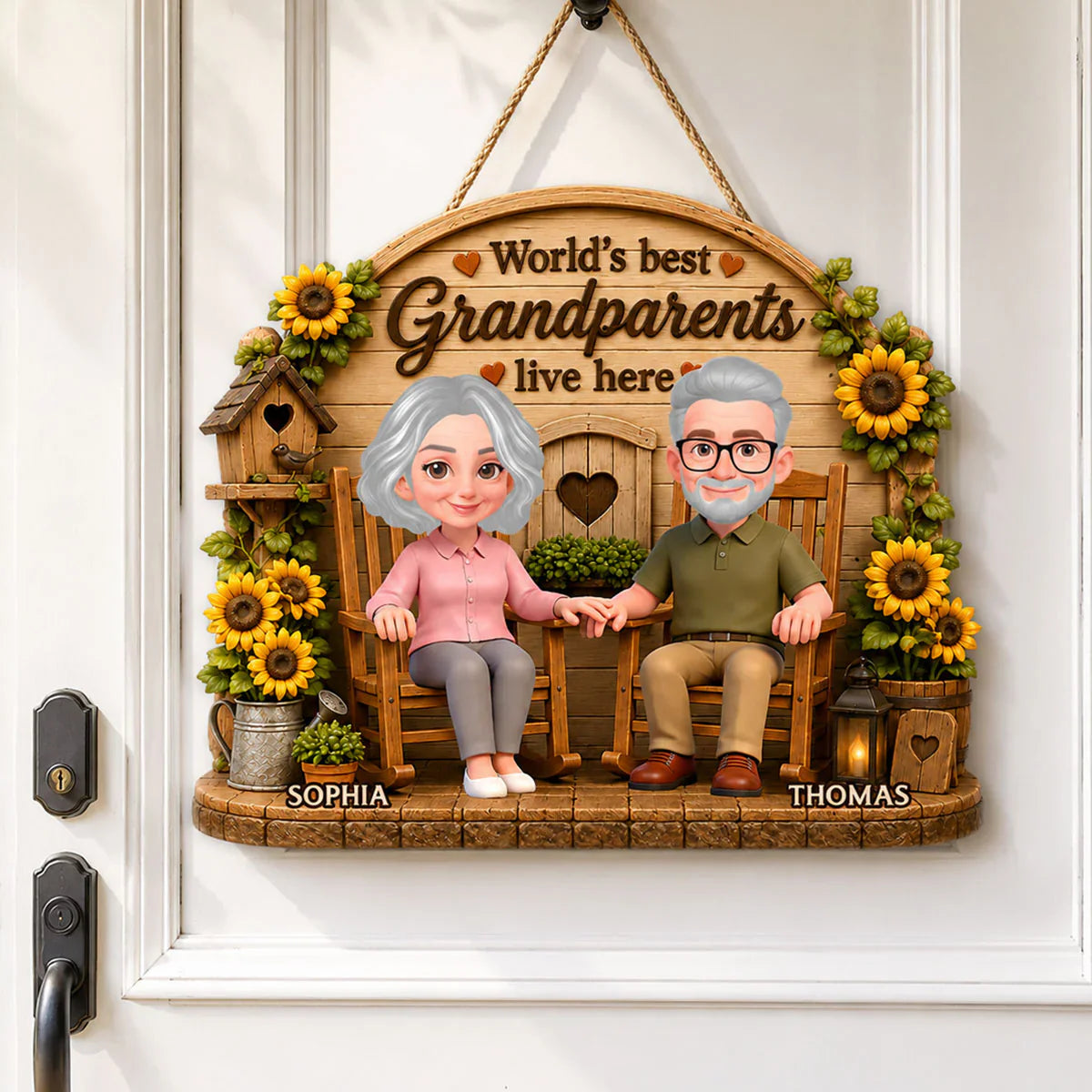 Custom Wooden Sign For Grandparents, Holding Hands Porch Scene, Creative Heartwarming Gift