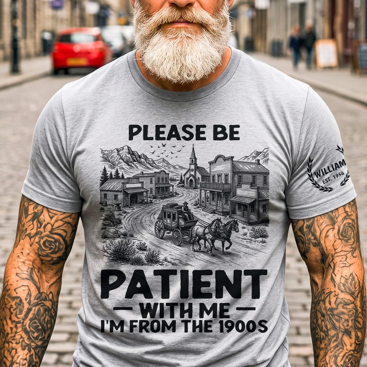 Personalized Dual Print Classic Tee, Please Be Patient With Me Design, Creative Gift for Retro Humor Fans