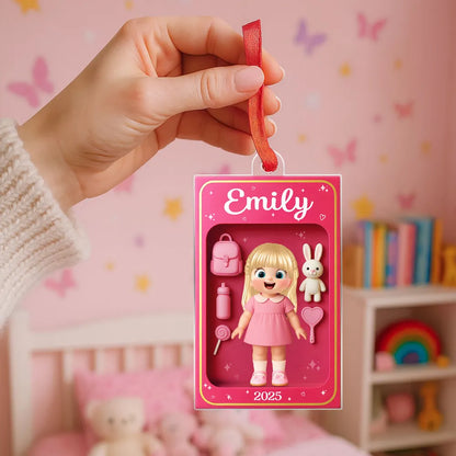 Pink Acrylic Girl Ornament - Personalized Gift for Kids