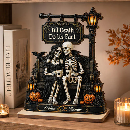 2-Layer Wooden Plaque, Till Death Do Us Part Skeleton Couple Art, Unique Creative Gift for Husband & Wife