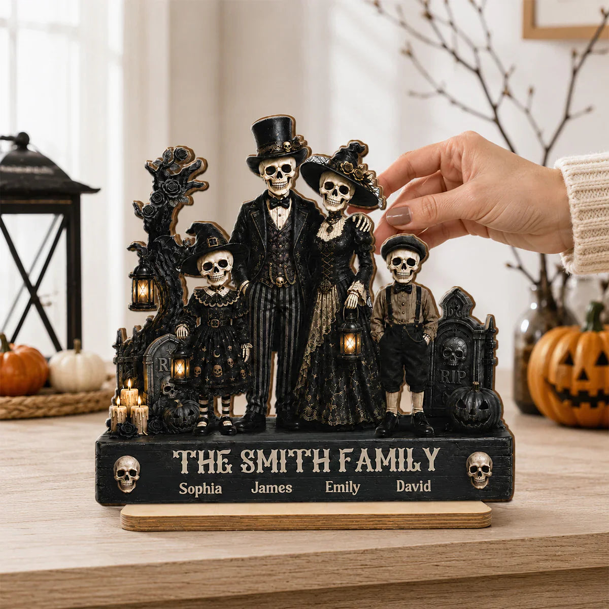 Standing Gothic Skeleton Family 2-Layer Wooden Plaque, Personalized Keepsake, Creative Gift for Family