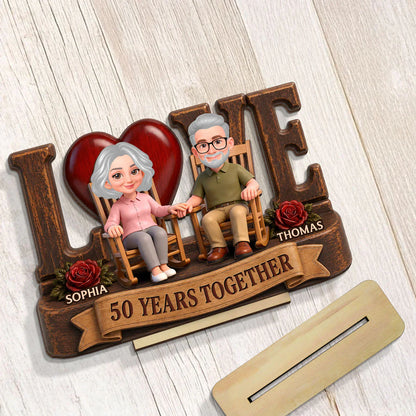 Personalized 2-Layer Wooden Plaque, Senior Couple Holding Hands, Unique Anniversary Gift