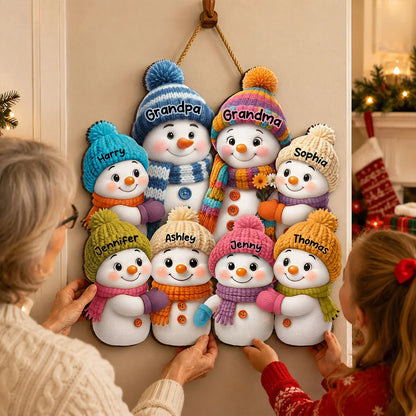 Personalized Wooden Sign, Heartwarming Snowman Grandparents and Grandkids Gathering, Creative Family Gift
