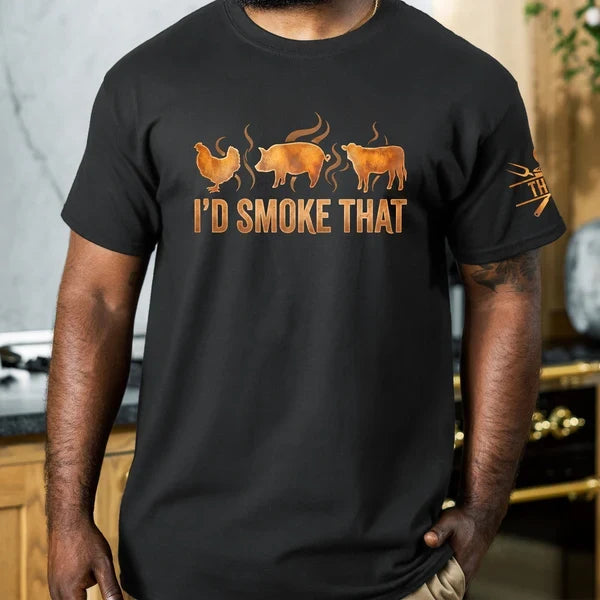 Personalized Dual Print Classic Tee, Funny I'd Smoke That BBQ Graphic for Backyard Grilling, Unique Gift for Grill Lovers
