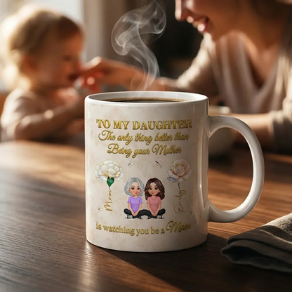 To My Daughter Inspirational Ceramic Mug, Personalized Keepsake Gift from Mom, Warm Neutral Floral Design