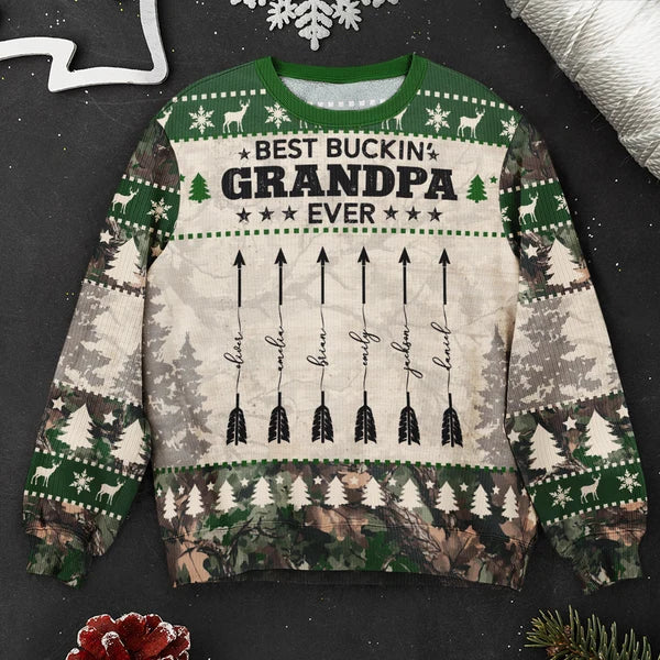 Personalized Printed Sweatshirt with Rustic Reindeer Design, Unique Winter Gift for Grandpa