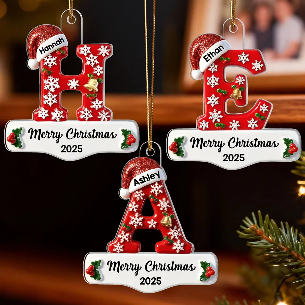 Personalized Acrylic Ornament, Red Santa Hat and Snowflake Design, Unique Christmas Gift for Family