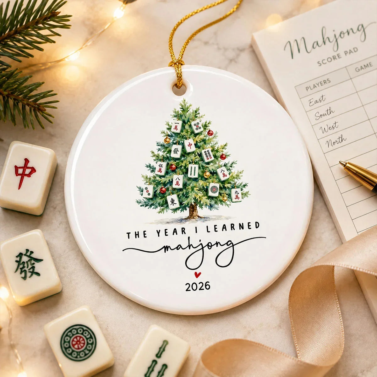 Personalized Ceramic Ornament, The Year I Learned Mahjong Keepsake, Creative Gift for Mahjong Friends