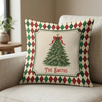 Personalized Square Pillow, Family Christmas Tree Keepsake and Creative Gift for Parents and Grandparents