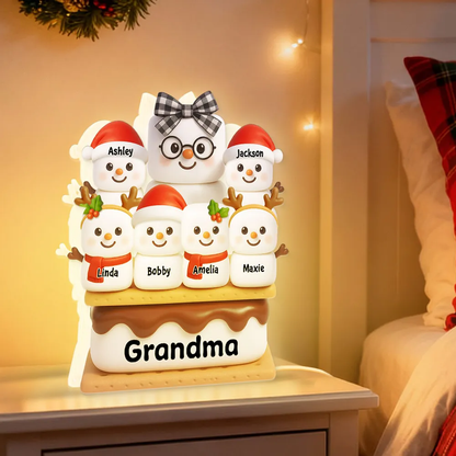 Personalized Acrylic Light Box - Cute S'mores Marshmallow Stack with Santa Hats & Warm Glow - Unique Gift for Grandma