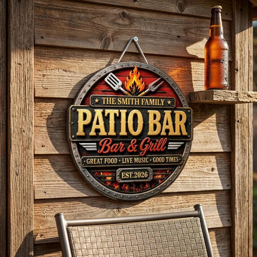 Personalized Wooden Sign, Great Food Live Music Good Times Patio Decor, Creative Gift for Families Who Love Grilling