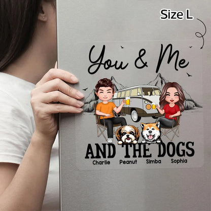 You & Me and the Dogs Sticker Decal, Custom Cartoon Camping Scene, Creative Gift for Couples