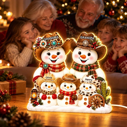 Personalized Acrylic Light Box, Grandma and Grandpa Snowmen, Heartwarming Creative Gift for Family