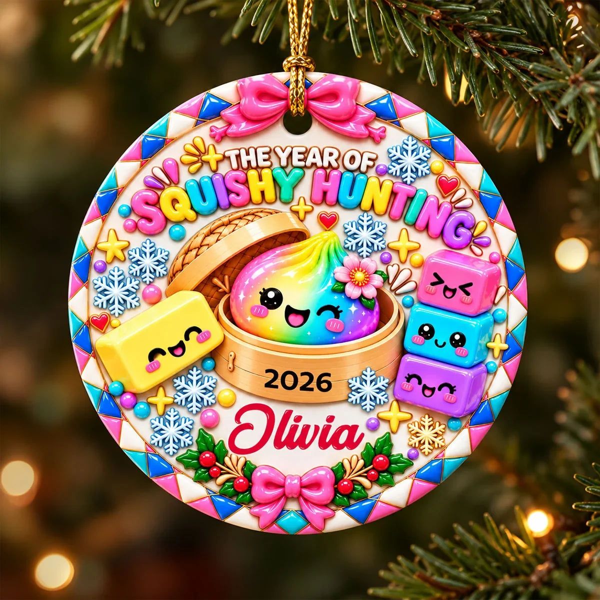 Personalized Ceramic Ornament, Colorful Squishy Hunting Keepsake, Unique Christmas Gift for Daughter