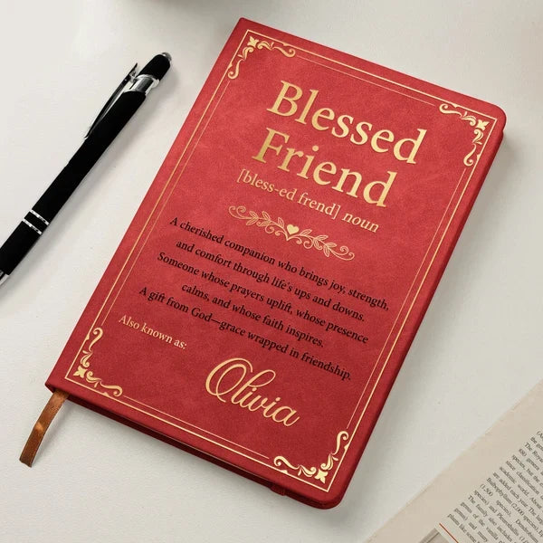 Personalized Leather Journal, Blessed Friend Christian Quote, Burgundy Vintage Style, Unique Gift for Best Friend