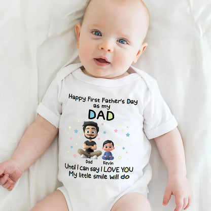 Personalized Short Sleeve Baby Onesie with Sitting Dad & Baby, First Father's Day Unique Gift
