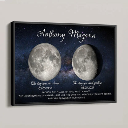 Custom Birth and Goodbye Moon Phases Poster, Night Sky Remembrance Decor, Thoughtful Unique Gift for Loved Ones