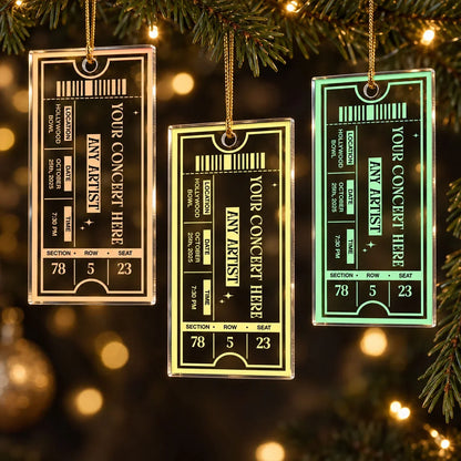 Personalized Concert Ticket Acrylic Ornament, Blue Music Keepsake, Unique Christmas Gift for Music Fans