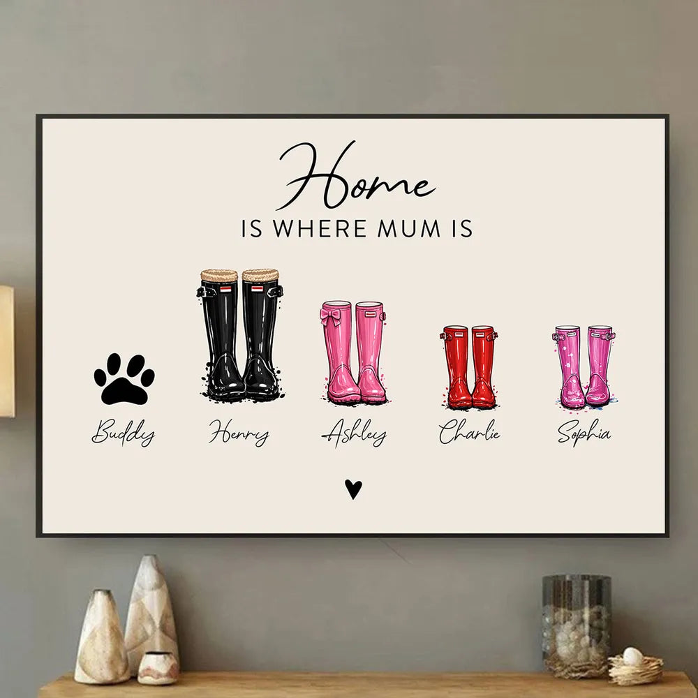 Personalized Family Rain Boots Poster, Custom Name Wall Art for Mom, Modern Keepsake Gift