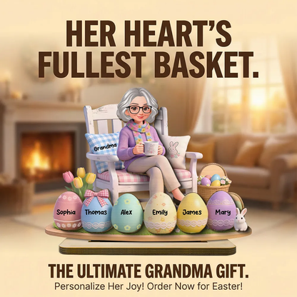 Personalized 2-Layer Wooden Plaque with Grandma and Easter Eggs, Custom Family Keepsake Gift for Grandma