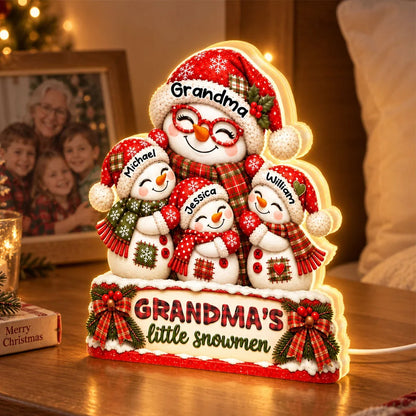 Personalized Acrylic Light Box, Smiling Grandma and Little Snowmen Christmas Scene, Unique Gift for Grandma
