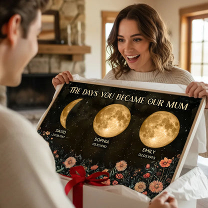 Personalized Moon Phases & Vintage Wildflowers Poster for Mom, The Days You Became Our Mum, Unique Mother's Day Gift