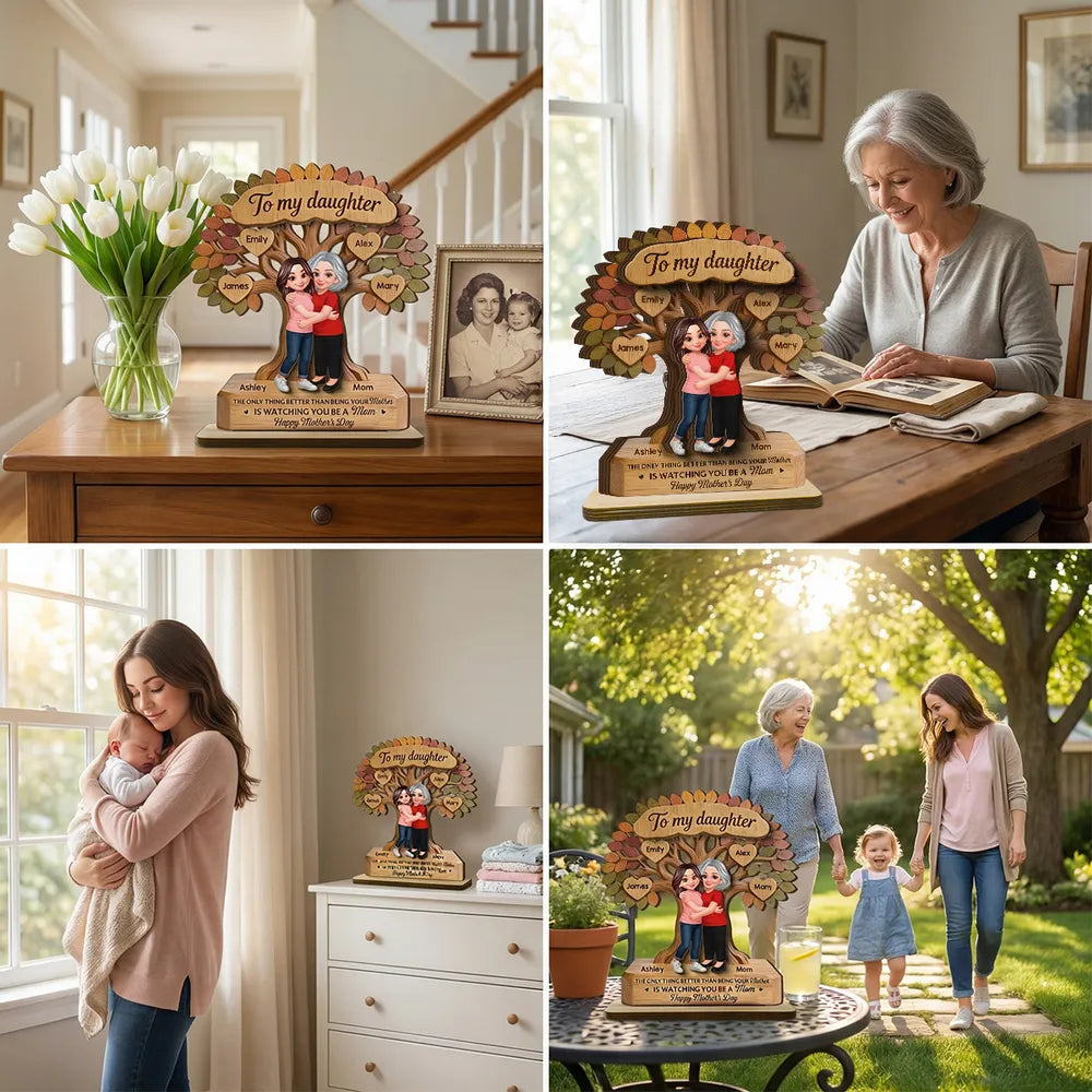 Personalized 2-Layer Wooden Plaque Tree of Life Mom & Daughter Hugging - Unique Mother's Day Gift, Family Keepsake Decor