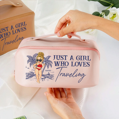 Personalized Leather Makeup Bag for Travel Lovers, Beach Girl Quote Design, Unique Gift for Her