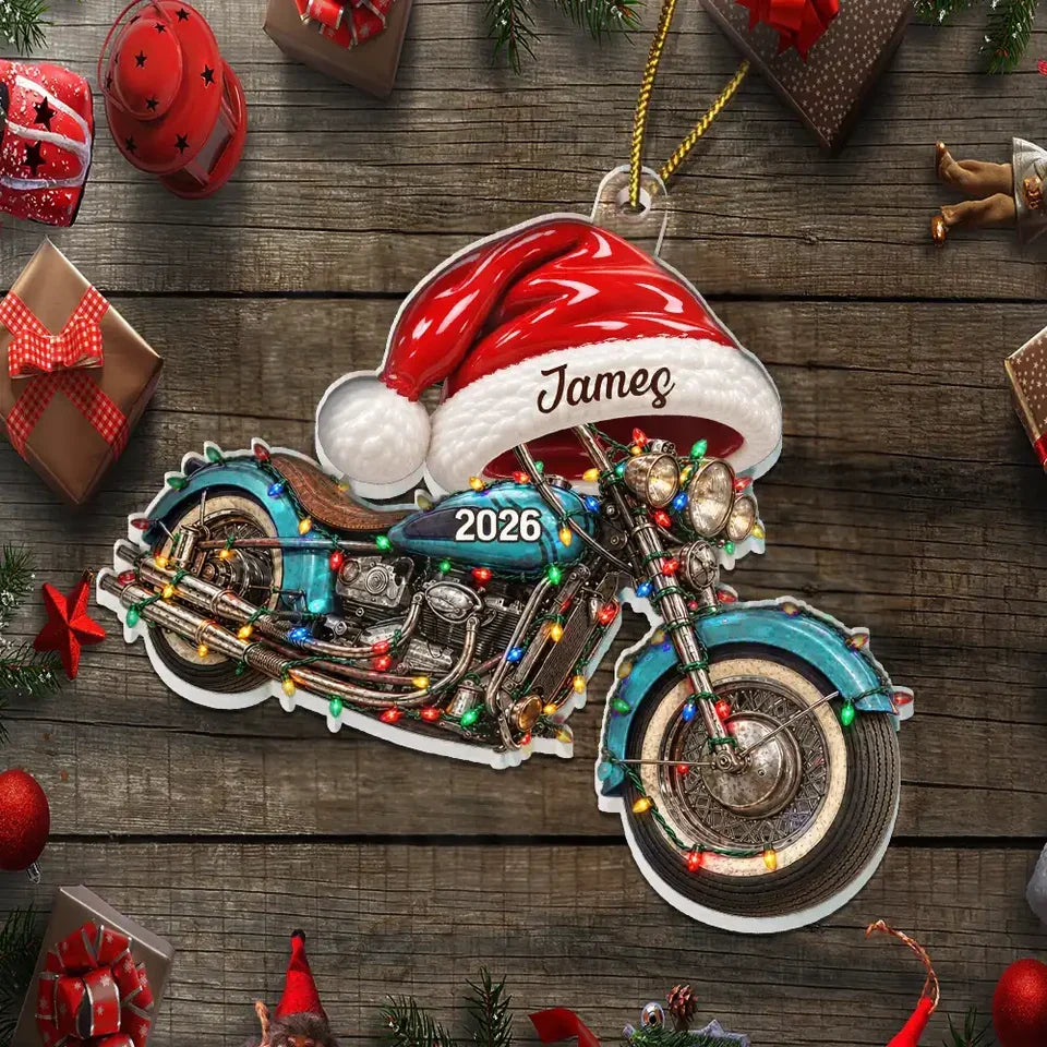 Personalized Acrylic Ornament, Festive Santa Hat Vehicle Keepsake, Creative Christmas Gift for Car & Bike Fans