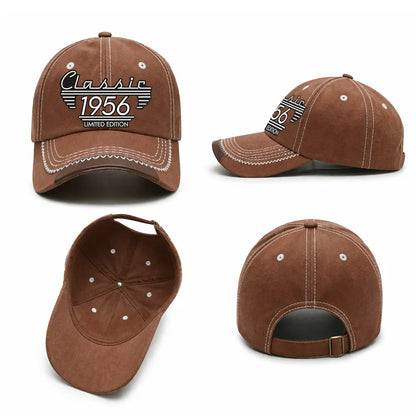 Personalized Leather Brim Cotton Cap, Black Vintage Classic Style, Unique Gift for Dad