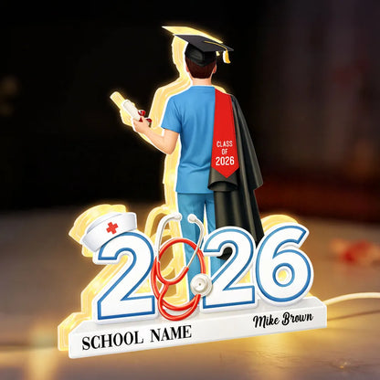 Personalized Graduation Acrylic Light Box for Nurse Senior, Warm Glow Bedroom Lamp, Unique Keepsake Gift
